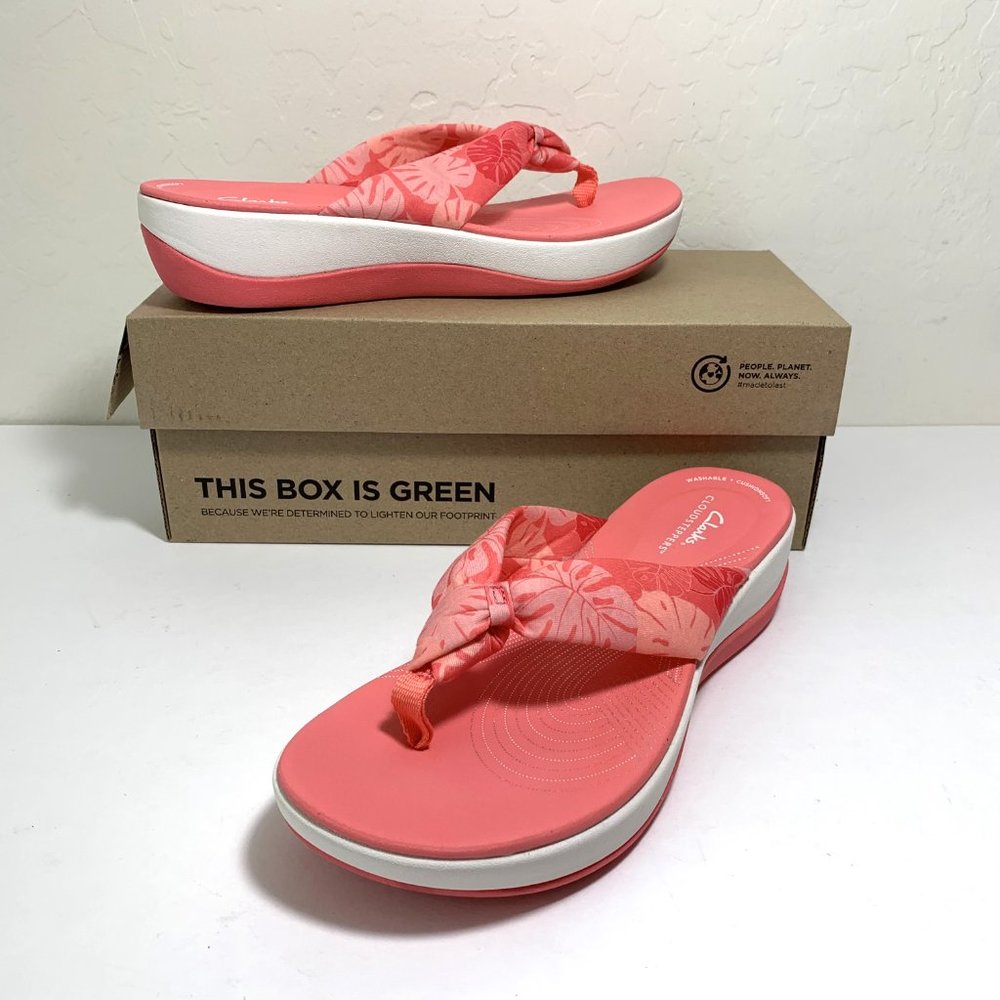 Clarks Cloudsteppers Arla Glison Sandals Flip Flops Coral Print Size 10 NEW